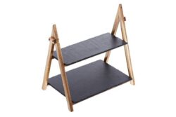 Duo Stand de acacia con estantes de pizarra- Pack 3 Uds.