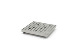Bandeja de goteo cuadrada de 6" con base, en acero inoxidable cepillado