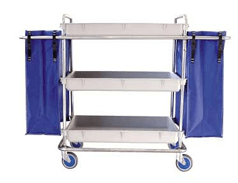 Carro de Limpieza con 3 Bandejas y Bolsas | Acero Inox 18/8 o Cromado | Ruedas 125 mm