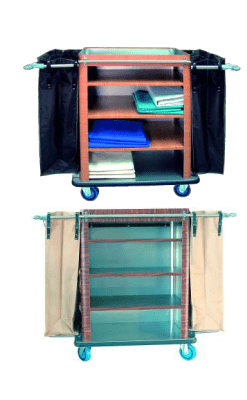 Carro de Lencería con 4 Estantes en Chapa Galvanizada Plastificada y Base Inox 18/8 | Bolsas 114 L | Ruedas 160 mm