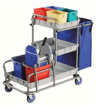 Carro Super Limpieza en Acero Inox 18/8 | Cubos, Bolsa 77 L y Prensa | Ruedas 125 mm