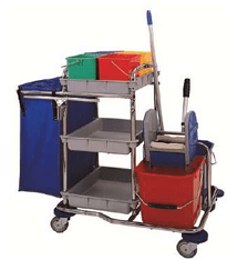 Carro Super Limpieza Inox 18/8 | 3 Bandejas, Cubos, Prensa y Bolsa 77 L | Ruedas 125 mm