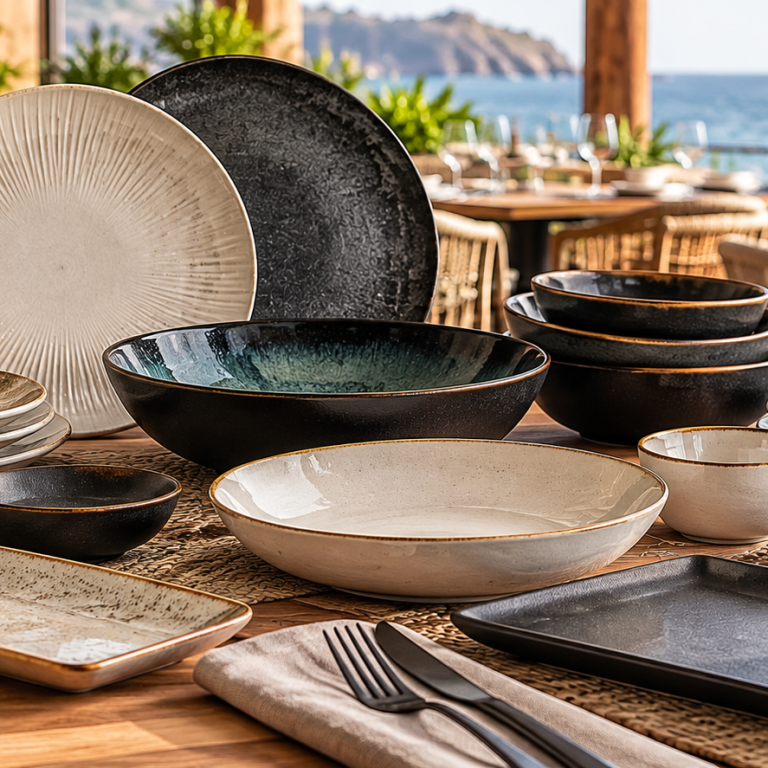 Colección de vajilla junto al mar